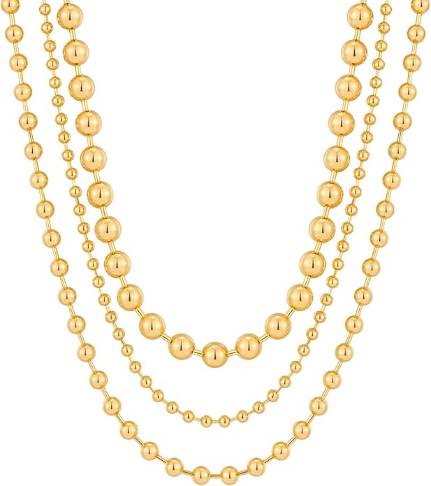 Statement Gold Beads Necklace for Women Vintage Gold Beaded Strand Chain Necklace Fashion Jewelry for Women