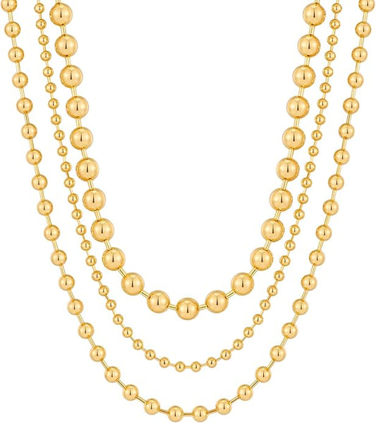 Statement Gold Beads Necklace for Women Vintage Gold Beaded Strand Chain Necklace Fashion Jewelry for Women