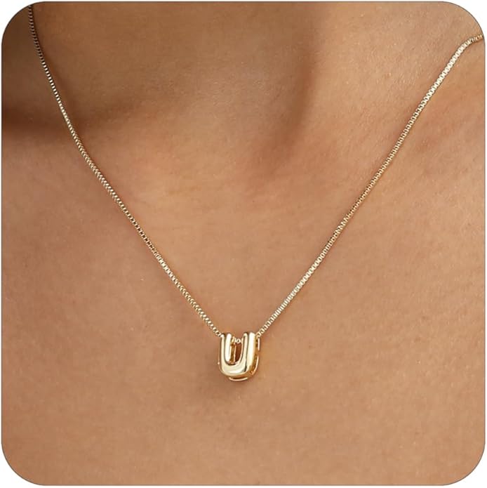 Bubble Gold Letter Necklace for Women, 14k Gold Plated Balloon Initial Necklace, Dainty Gold Necklace for Women, Personalized Bubble Pendant Name Necklace, Fashion Accessories Trendy Jewelry