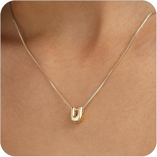 Bubble Gold Letter Necklace for Women, 14k Gold Plated Balloon Initial Necklace, Dainty Gold Necklace for Women, Personalized Bubble Pendant Name Necklace, Fashion Accessories Trendy Jewelry