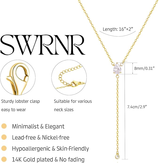 Lariat Necklace for Women, Dainty 14K Gold/Silver Plated Long Necklaces for Women Trendy Simple Layered Y-Shaped Drop Pendant Necklace Adjustable Gold Jewelry Gifts For Her Christmas Stocking Stuffer