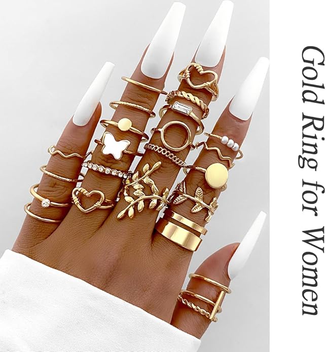 iF YOU 25 Pcs Gold Knuckle Ring Set for Women, Chunky Stackable Finger Midi Rings, Silver Simple Stacking Cute Rings Pack Trendy Stuff Jewelry Gift