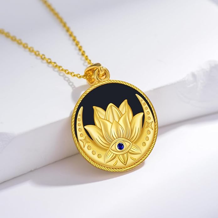 Evil Eye Necklace for Women 925 Sterling Silver, Protection Necklace with Blue Evil Eye Charm, Evil Eye/Lotus Pendant Jewelry, Birthday Christmas Gifts for Her