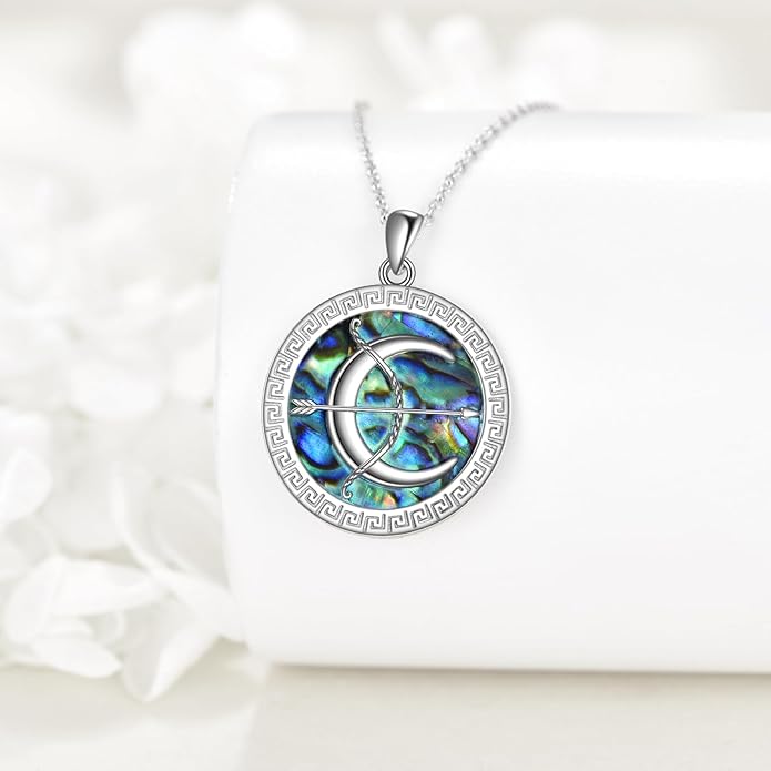 VONALA Artemis's/Poseidon's/Athena's/Weapons Necklace S925 Sterling Silver Plated Abalone Pendant Necklace for Women Men for Women Men