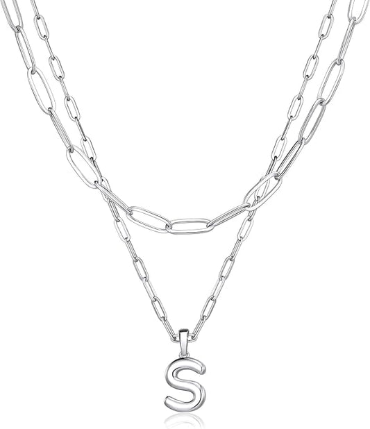 adoyi Gold Necklace for Women Layered Bubble Heart Letter Initial Necklaces for Women Trendy Jewelry 14K Gold Plated Chain Chunky Name Necklace Stack Charm A-Z Pendant Set Jewelry Gifts