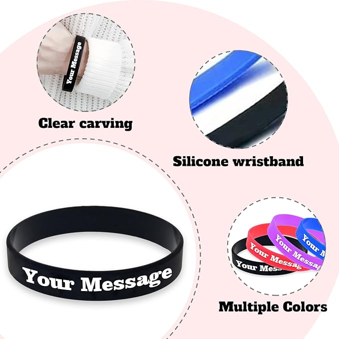 50 Pcs Custom Silicone Wristbands with Text Message, Personalized Rubber Bracelets Bulk for Events, Support, Party Gifts, Fundraisers, Motivation, Awareness