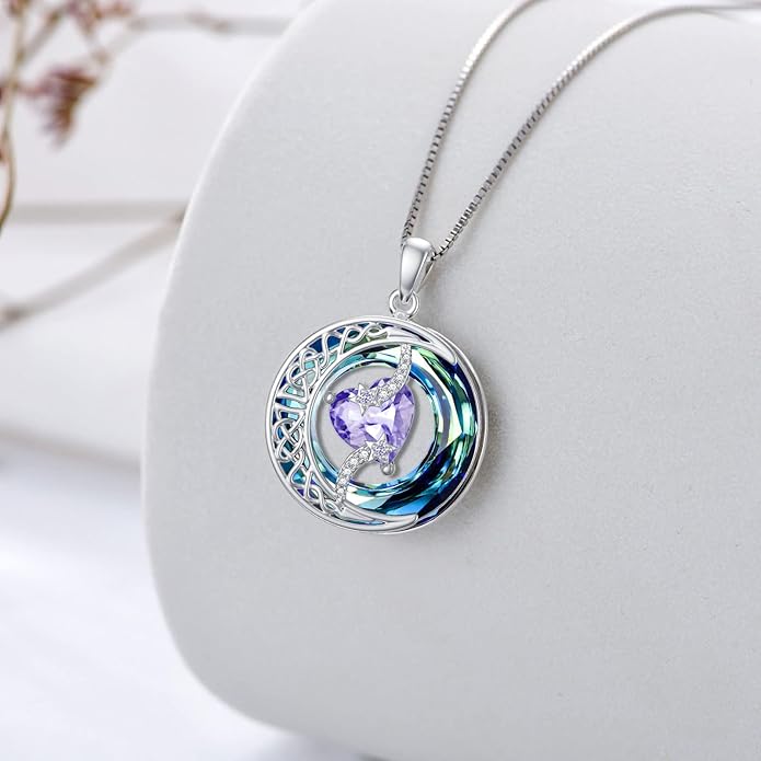 TOUPOP Christmas Gifts Birthstone Necklace 925 Sterling Silver Moon and Star Pendant with Blue Crystal Celtic Moon Jewelry Birthday Gifts for Women Mom Wife Her Daughter