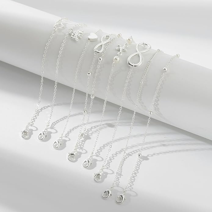 Starain 12Pcs Summer Beach Anklets for Women Waterproof Gold Silver Chain Ankle Bracelets Cute Women's Foot Anklet Set 7.9-10.5 inch Adjustable