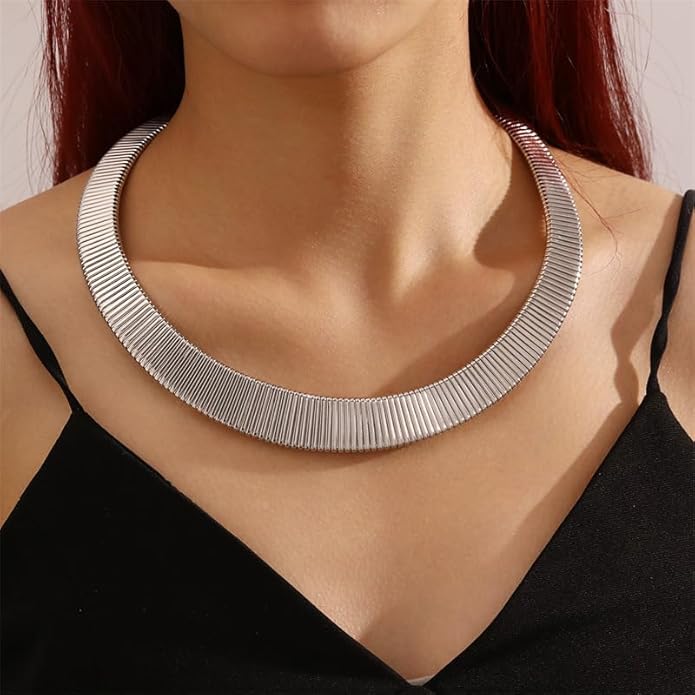 Collar Necklace for Woman Trendy Silver Choker Necklaces for Woman Statement Open Round Collar Choker Necklace