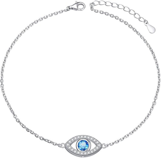 Anklet for Women S925 Sterling Silver Adjustable Foot Evil Eye Starfish Heart Bead Butterfly Celtic Knot Cross Multilayer Layered Ankle Bracelet Jewelry