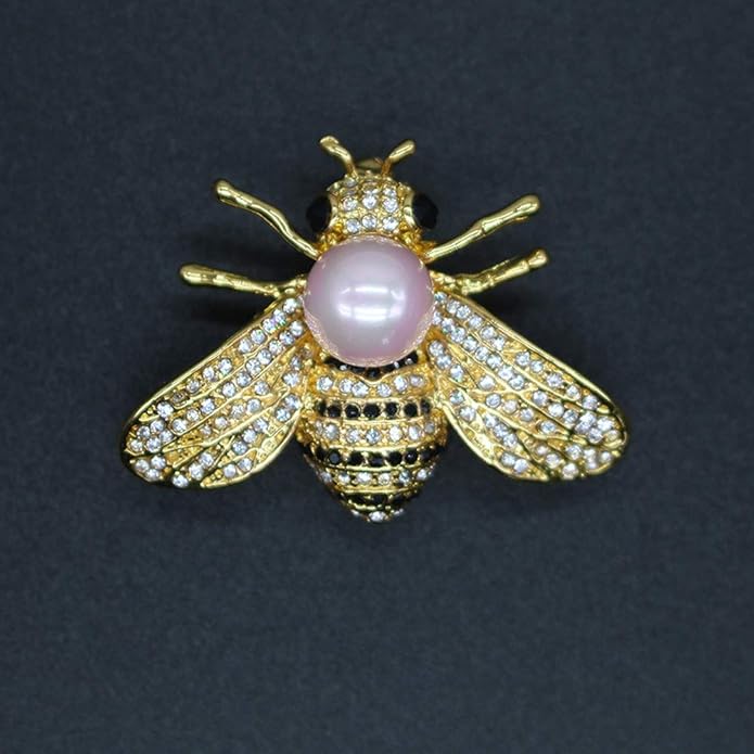 Honey Bee Brooches Crystal Insect Themed Bee Brooch Animal Fashion Shell Pearl Brooch Pin Gold Tone