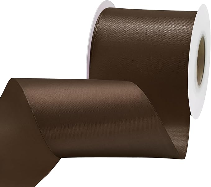 LEEQE Brown Satin Ribbon 3 inch X 15 Yards Polyester Ribbon for Gift Wrapping Very Suitable for Weddings Party Hair Bow Invitation Decorations and More