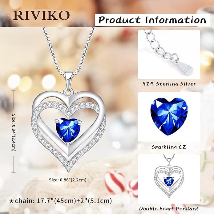 RIVIKO Infinity Heart Symbol Necklace for Women 925 Sterling Silver Love Heart Pendant Valentine's Day Mother's Day Anniversary Birthday Christmas Jewelry Gifts for Women Mom Wife Sister Her Friends