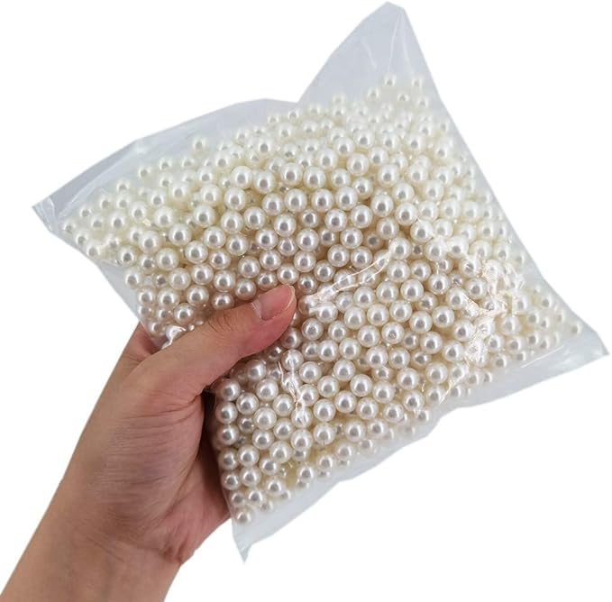 INSPIRELLE 1100pcs 8mm Ivory Polished ABS Undrilled Art Faux Pearls for Vase Fillers, No Hole Makeup Beads to Hold Brush Lipstick, Imitation Round Pearl Beads for Table Scatter Home Wedding Decoration