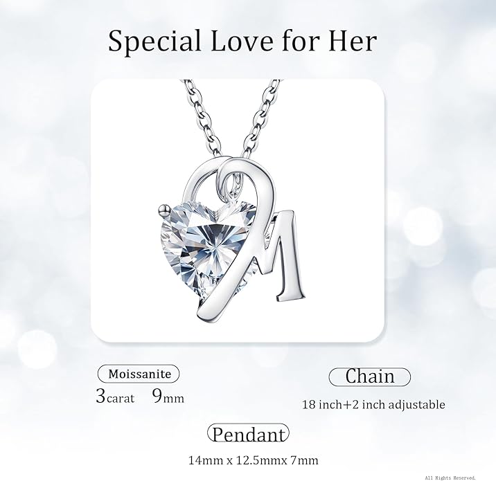 ForeverLove Heart Necklaces for Women, 4-2 Carats Heartshap Moissanite, Silver Pendant Jewelry, Anniversary Birthday Gifts for Wife, Girlfriend, Daughter, Mom
