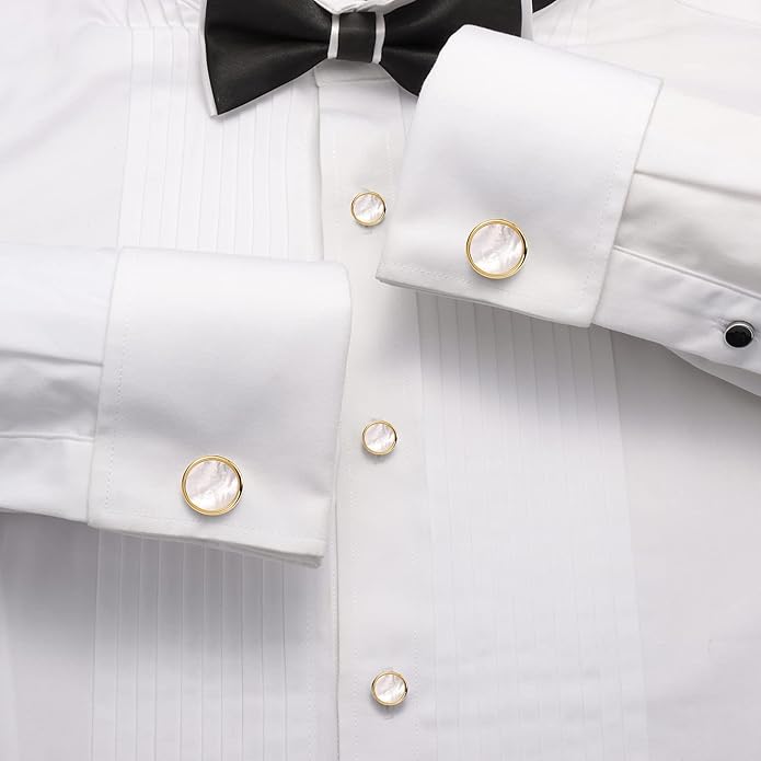 HAWSON Fashion Mother-of-Pearl Tuxedo Shirt Button and Cufflink Set, Specially Designed for Wedding Business