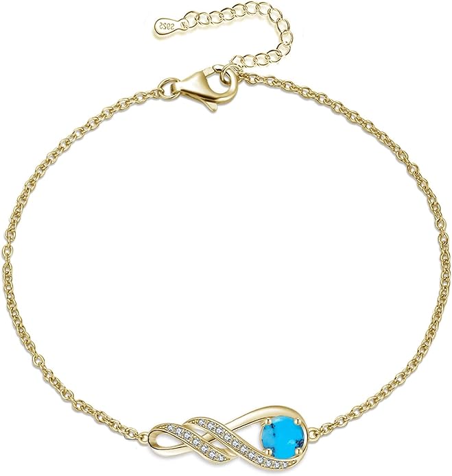 Birthstone Bracelets for Women 925 Sterling Silver Created Gemstone Bracelet Infinity Pendant Jewelry for Her, 6.7"+1.2"