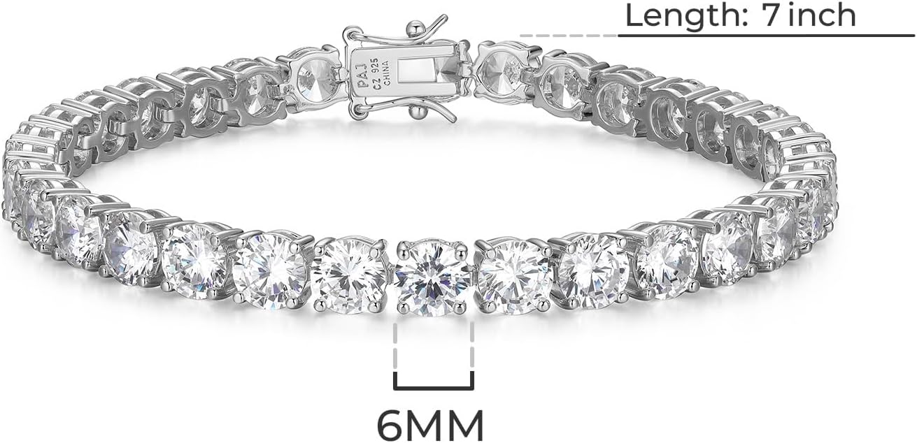 Amazon Essentials Plated Sterling Silver Round Cut Cubic Zirconia Tennis Bracelet