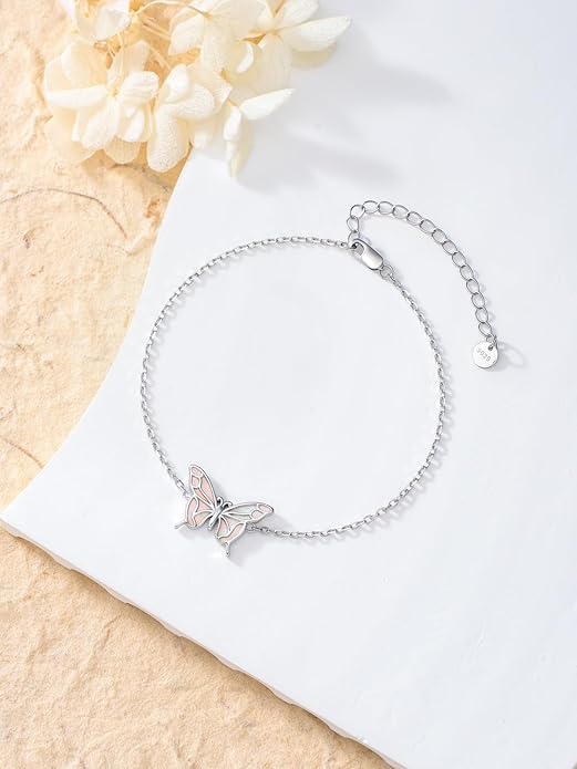 Butterfly/Phoenix/Dove/Dragonfly/Hummingbird Bracelet for Women 925 Sterling Silver Opal Bracelet Dainty Link Jewelry Birthday Christmas Gifts for Women Her