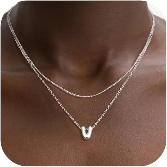 Bubble Letter Necklace Layered Initial Necklaces for Women Dainty Cute Choker Pendant Stack Jewelry Teen Gift Trendy Stuff