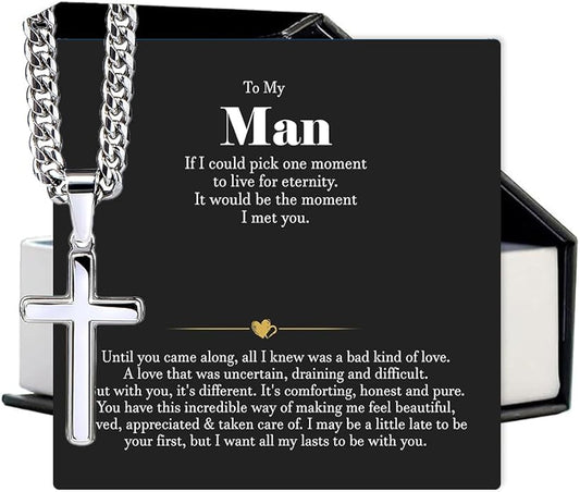 VIRAGIL To My Man Necklace Chain for Men, Silver Stainless Steel Chain Jewelry, Romantic Gift from Partner for Birthday Valentine or Everyday Wear with Meaning