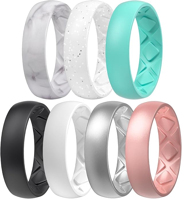Egnaro Women's Bridal Rings Sets, 6mm Wide, 2mm Thick, Silicone Wedding Rubber Band with Half Size, Inner Arc Ergonomic Breathable Design
