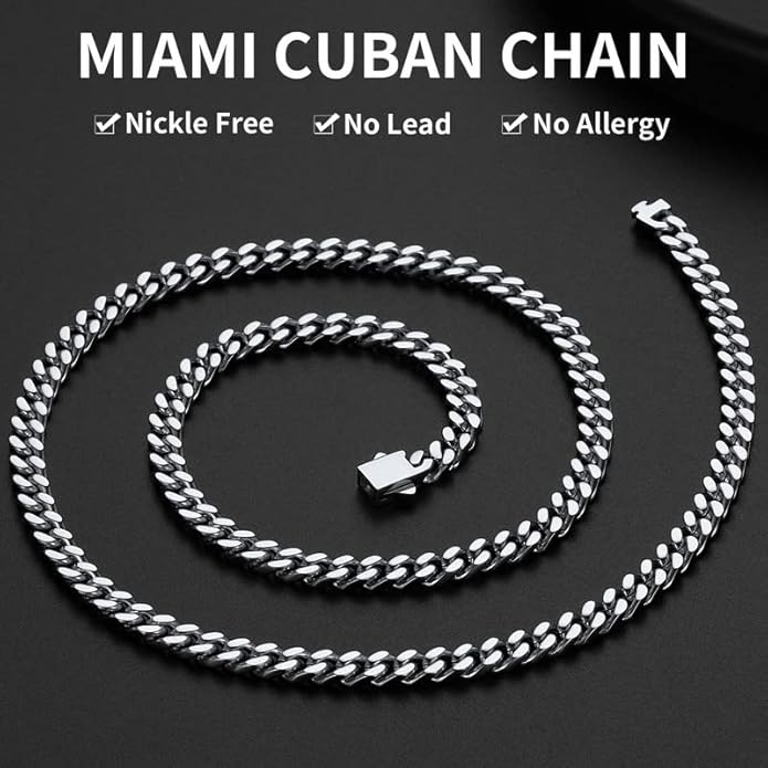 ChainsHouse Stainless Steel Mens Cuban Link Chain, Black/ 18K Gold Plated Miami Cuban Chain Necklace, 5mm/7mm/9mm/12mm/14mm Width, No Tarnish& Durable Hip Hop Mens Jewelry, 18"-30", Send Gift Box