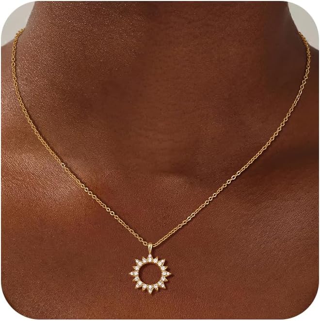 CHESKY Layered Necklaces for Women Trendy, Dainty 14k Gold Plated Pendant Necklace Layering Necklace for Women Non Tarnish Hypoallergenic Sun Gold Necklace Stack Gold Jewelry for Women Gifts