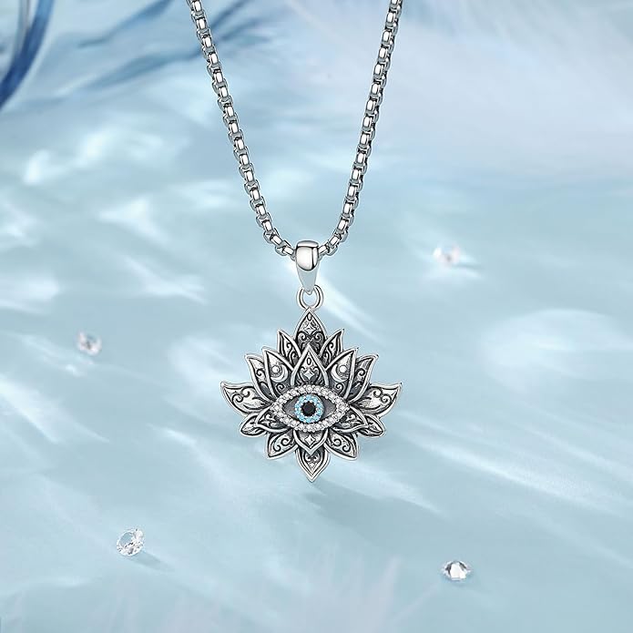 INFUSEU 925 Sterling Silver Italian Horn Evil Eye Necklace for Women Men Good Luck Protection Gifts