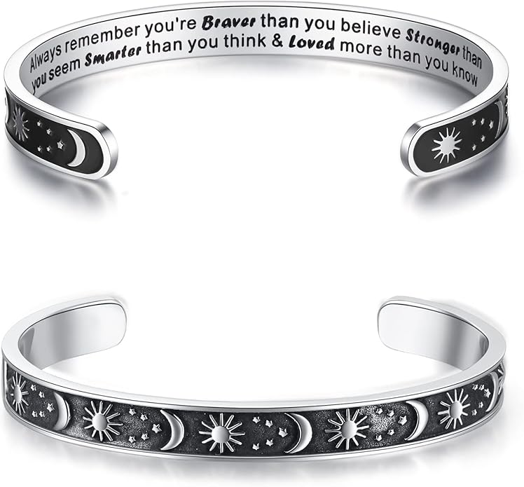 TONY & SANDY Inspirational Bracelets for Women Teen Girls Personalized Gifts for Daughter Granddaughter Mom Sister Friends Stainless Steel Engraved Cuff Birthday Easter Christmas