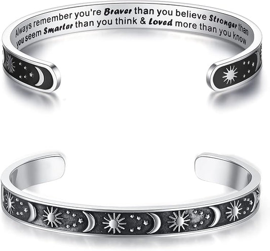 TONY & SANDY Inspirational Bracelets for Women Teen Girls Personalized Gifts for Daughter Granddaughter Mom Sister Friends Stainless Steel Engraved Cuff Birthday Easter Christmas