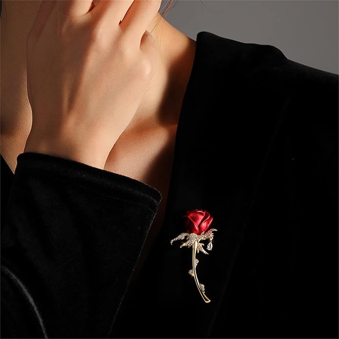 AILONMEI Red Rose Flower Brooches and Pins for Women Costume Jewelry Brooch Pins Broches Jewelry for Women Elegant Lady Pin