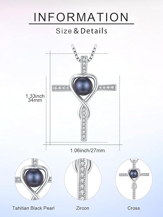 KANNSOAR Tahitian Black Pearl 18K White Gold Plated Sterling Silver Pendant Necklace for Wedding Birthday Anniversary Valentines Day Christmas Pearl Jewelry Gift for Women Wife Mom Lover Girlfriend