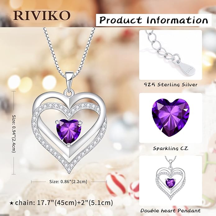 RIVIKO Infinity Heart Symbol Necklace for Women 925 Sterling Silver Love Heart Pendant Valentine's Day Mother's Day Anniversary Birthday Christmas Jewelry Gifts for Women Mom Wife Sister Her Friends