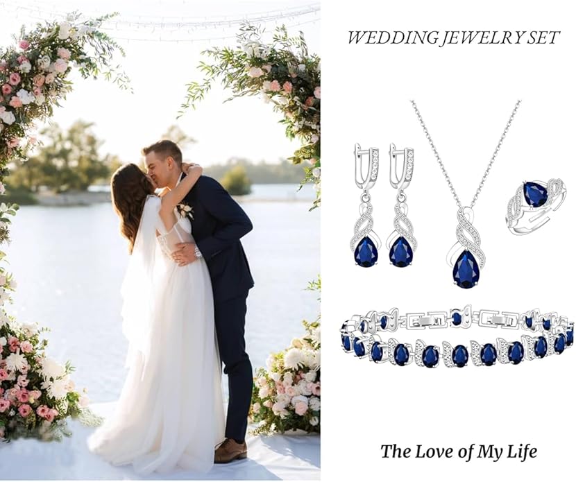 ZCGJWE Wedding Jewelry Set for Women Gem Necklace Earrings Bracelet Luxury Jewelry Set Birthday Valentine's Day Mother's Day Christmas Prom Jewelry Gift