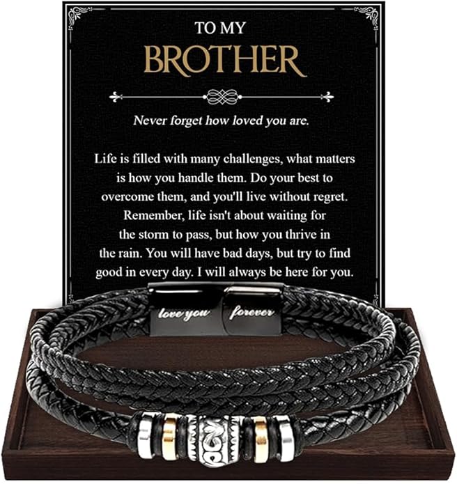 To My Brother Bracelet, Birthday Gifts For Brother Bracelet With Message Card And Box, Man Gifts From Mom And Dad, Inspirational Gift For Men On Birthday Graduation Christmas Anniversary