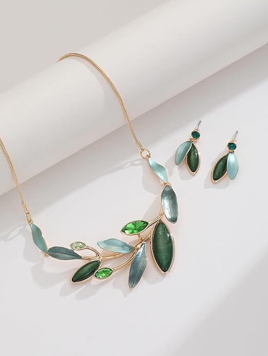 Vintage Chunky Statement Jewelry Set Retro Leaf Floral Geometric Bohemian Boho Bib Necklace Earring Set Fashion Costume Jewelry for Women Girls Wedding Party Prom Unique Gift