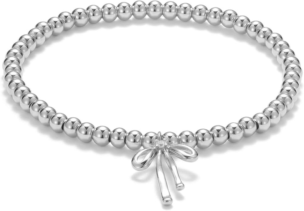 Beads Bow Charm Bracelet for Women Flower Vintage Bracelet Handmade Stretch Beaded Dainty Romantic Jewelry Gifts