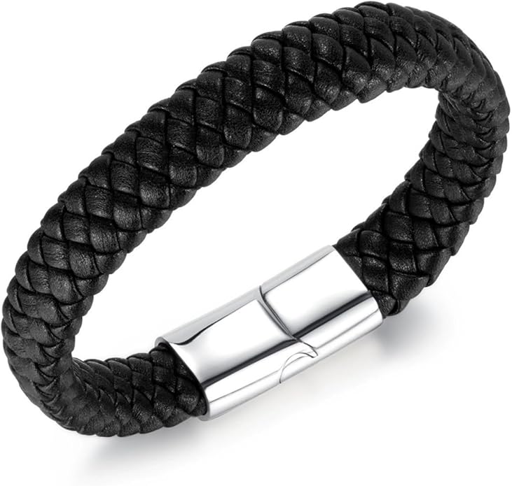 Italian Handmade Genuine Leather Bracelets for Men Stainless Steel Clip, Men's Casual Genuine Multi-layer Cuff Bracelet, Bracelet Gift for Real Men