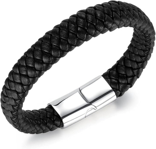 Italian Handmade Genuine Leather Bracelets for Men Stainless Steel Clip, Men's Casual Genuine Multi-layer Cuff Bracelet, Bracelet Gift for Real Men