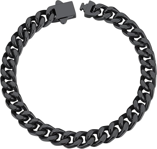 ChainsHouse Stainless Steel Cuban Link Bracelet for Men, 5mm/7mm/9mm/12mm Width, 7.5"/8.3"/9" Length, Black/18K Gold Plated Chain Wrist Bracelets for Men, with Gift Box