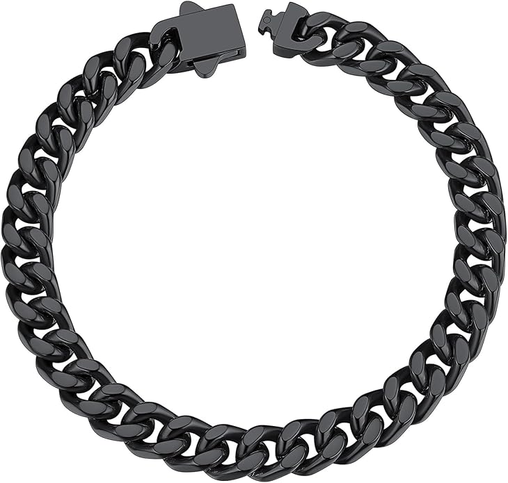ChainsHouse Stainless Steel Cuban Link Bracelet for Men, 5mm/7mm/9mm/12mm Width, 7.5"/8.3"/9" Length, Black/18K Gold Plated Chain Wrist Bracelets for Men, with Gift Box