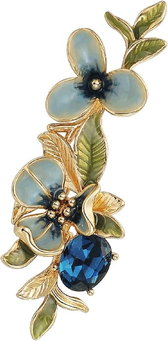 Irises Flower brooches and pins for women, Hand-driping Oil brooch pins inlaid with artificial crystals, SHE'S FREE STYLE JUST FOR YOU Green leaf safety pins enameled jewelry pins and brooches
