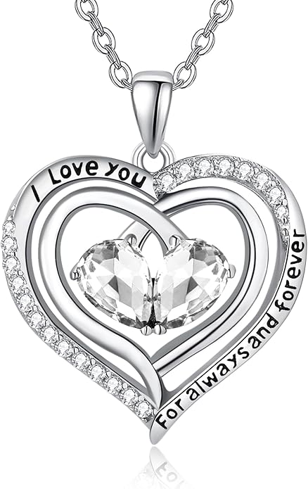 Zeuslia Double Birthstone Necklace Gifts for Wife - 925 Sterling Silver Sunflower/Rose/Crown Cross/Compass/Heart Pendant I Love You Necklace, Anniversary Birthday Gifts for Wife Girlfriend Mom Her