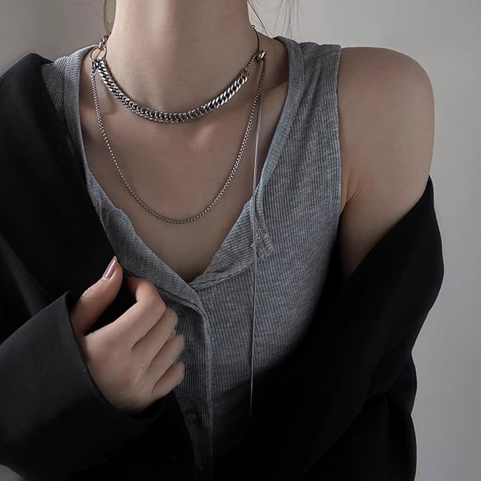 Irregular Y2k Long Y-shaped Necklace with Zircon Inlaid Sparkling Brick Tassel Pendant Double-Layer Chain High-end Fashion Accessory Women's