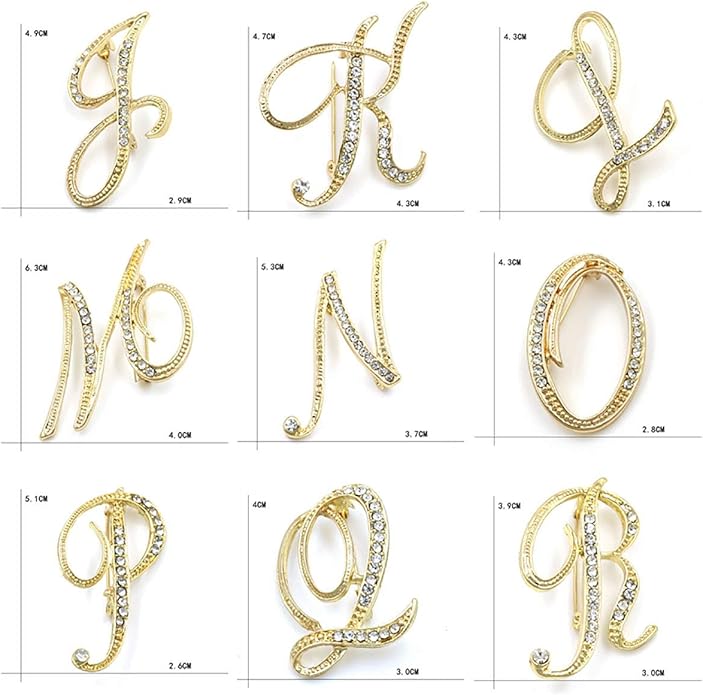 BeeGift Letter Brooch Pins Initial Rhinestone Brooch for Women Crafts,Rhinestone Crystal Lapel Pin Brooches Gold A-Z 26 Letters