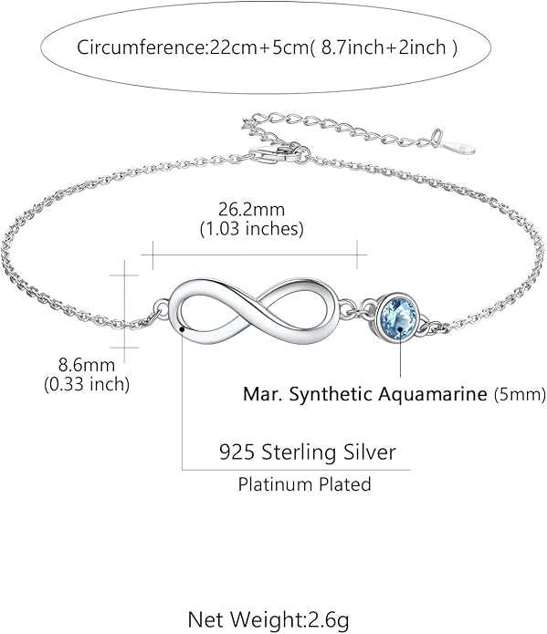 Custom4U Personalized Infinity Ankle Bracelets for Women 925 Sterling Silver Anklet Bracelet Endless Love Symbol Birthstone Charm Adjustable Foot Chain Jewelry Mothers Day Gifts for Mom Wife Women Her