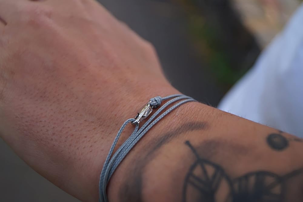 Made by Nami Nautical Rope Bracelet for Men Waterproof & Adjustable Wrap String Bracelets with Snap Hook Gift for Him (Grey Silver)