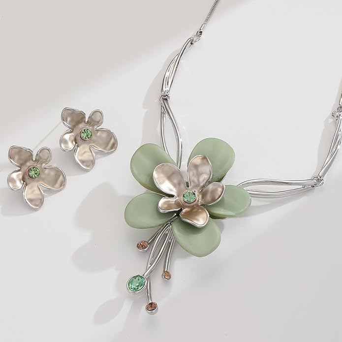 Chunky Statement Jewelry Set Vintage Retro Leaf Flower Floral Geometric Bohemian Boho Bib Necklace Earring Set Fashion Costume Jewelry for Women Girls Wedding Party Prom Unique Gift