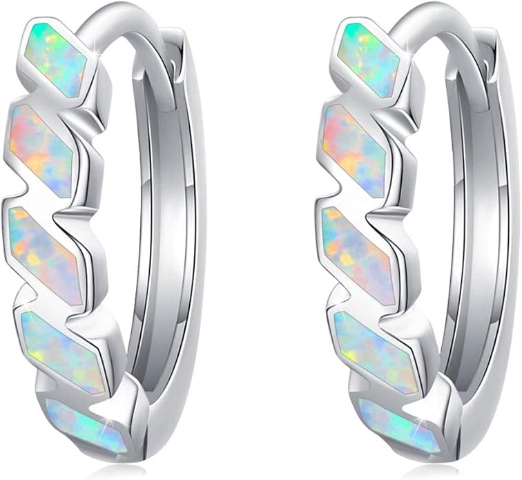 Small Hoop Earrings for Women 925 Sterling Silver Huggie Hoop Opal Earrings Hypoallergenic Earring Jewelry Gifts